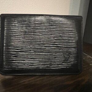 SOLD*** Louis Vuitton Epi Bi Fold Black Leather ID Card Holder Case Malletier